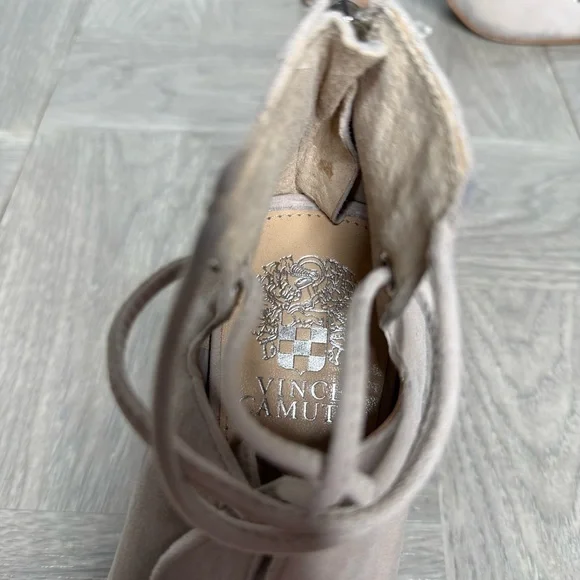 Vince Camuto Nahara Gray Tan Suede Heeled Sandal 8M - Picture 7 of 9